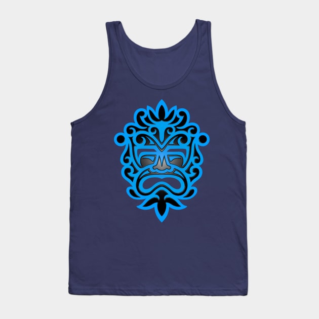 Stylish Blue and Black Mayan Mask Tank Top by jeffbartels